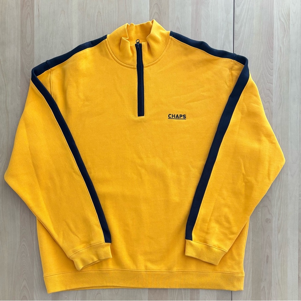 CHAPS. 1/4 Zip Pullover. Yellow/navy Blue. Size XXL. BRAND NEW. Fast Shipping.